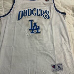 Champion White Dodgers Jersey with Blue Details